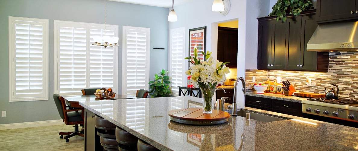 Plantation shutters in a kitchen